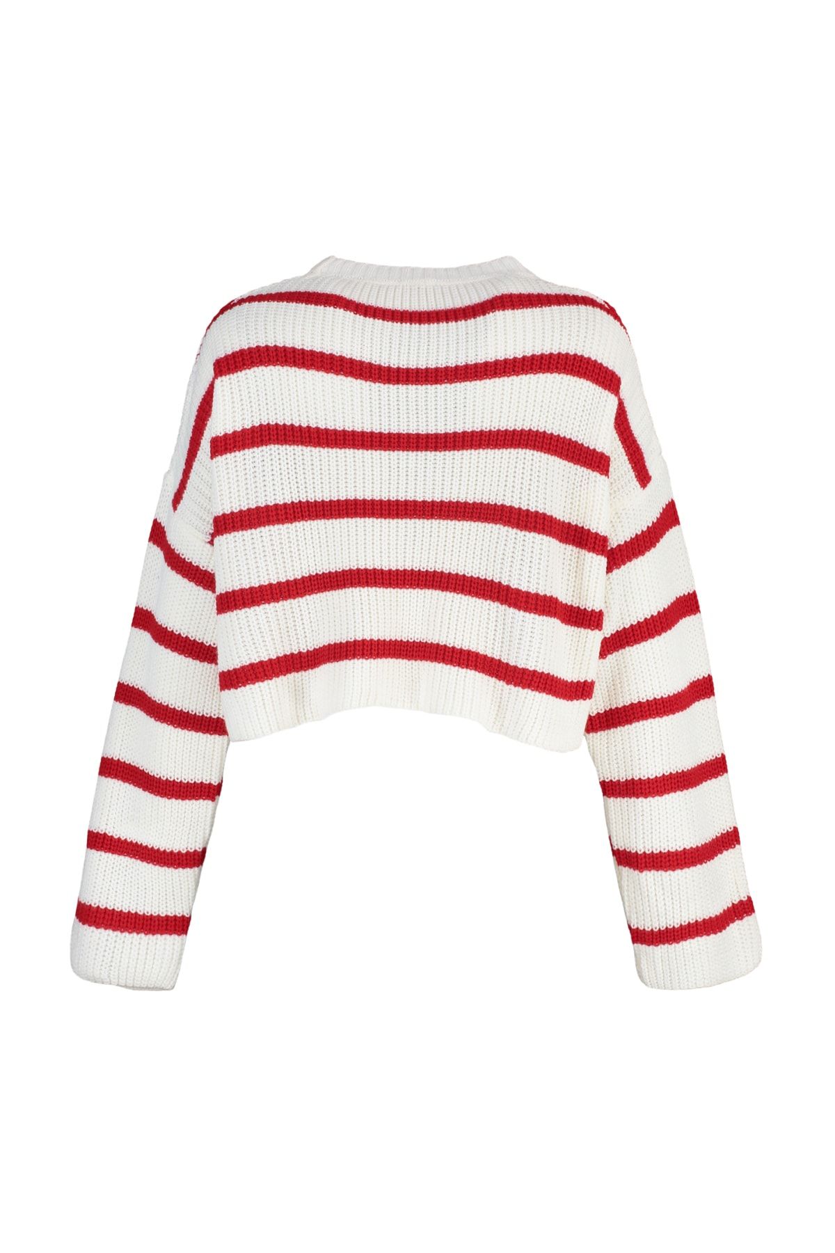 Trendyol Collection-Ecru Crop Basic Striped Knitwear Sweater TWOAW23KZ00390 7