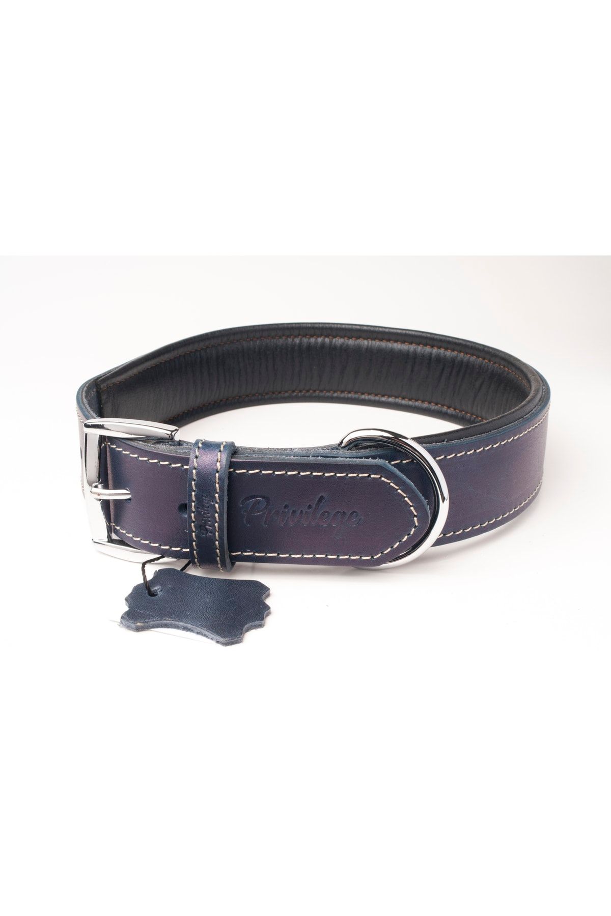 Privilege Hakiki Yağlı Deri Köpek Boyun Tasması Xl Lacivert 4x54-64 Cm