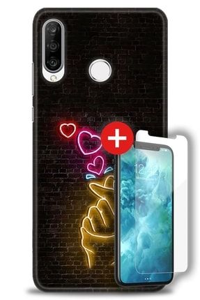 Huawei P30 Lite Kılıf Hd Baskılı Kılıf - Neon Aşk + Temperli Cam zmhu-p30-lite-v-309-cm