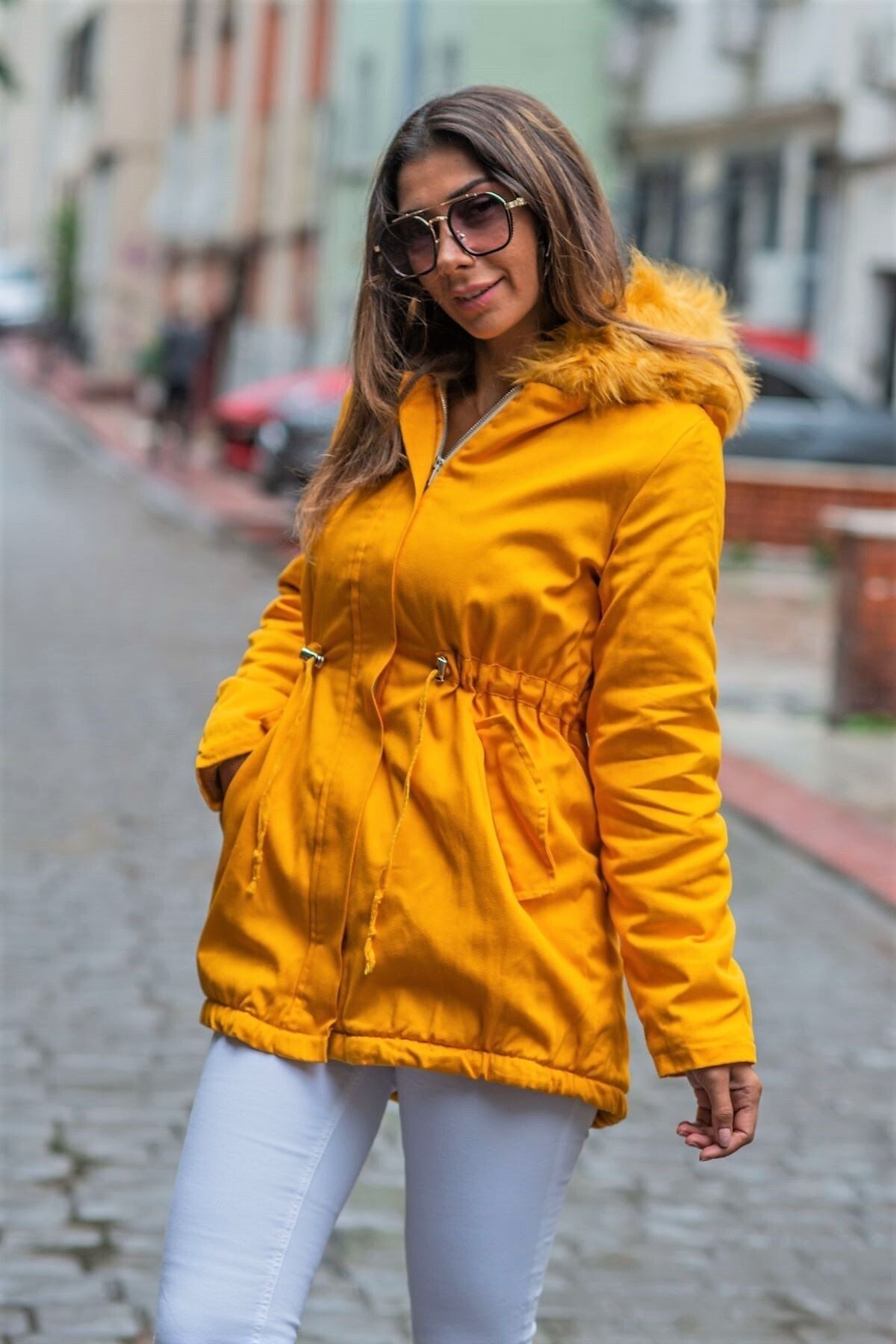 Mustard top hooded coat
