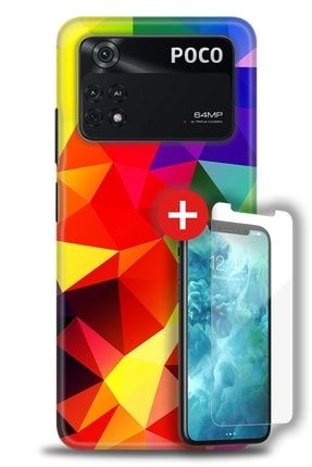 Xiaomi Poco M4 Pro Uyumlu 4g Kılıf Hd Baskılı Kılıf - Rainbow Triangle + Temperli Cam zmxi-poco-m4-pro-4g-v-27-cm