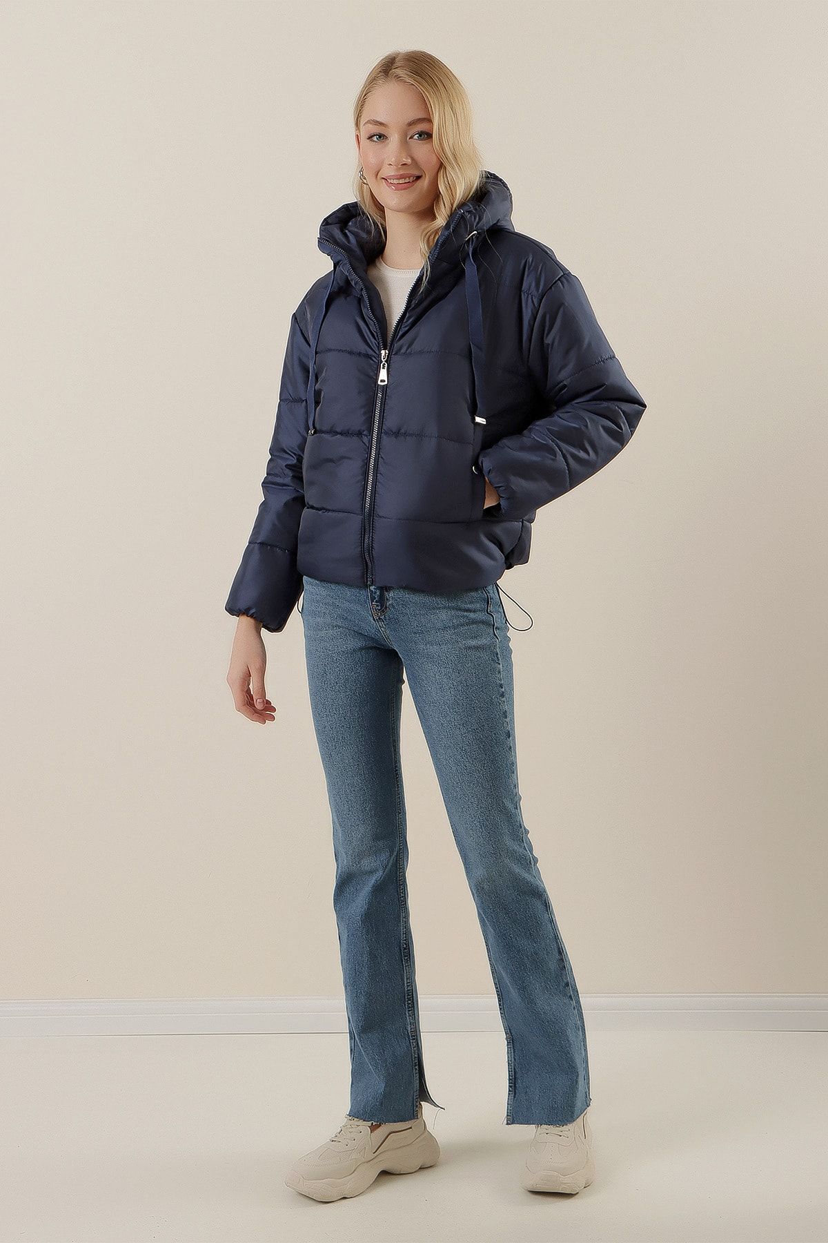 Dark blue new arrivals puffer jacket women's