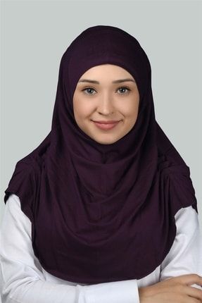 Hazır Türban Büzgülü Pileli Pratik Eşarp Tesettür Hijab - Namaz Örtüsü - Mürdüm T83