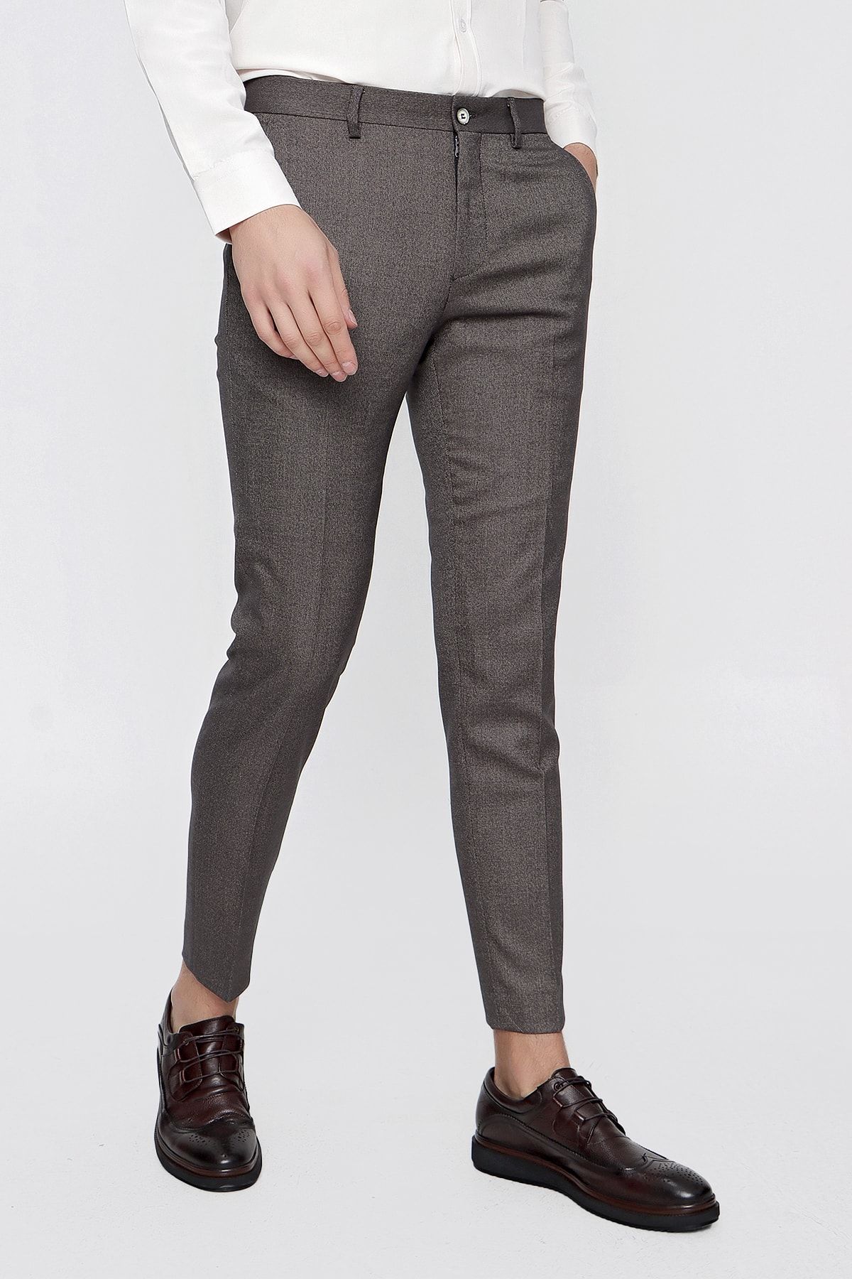 Morven Erkek Füme Slim Fit Dar Kesim Desenli Pantolon