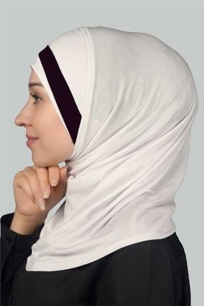 Pratik Eşarp Hazır Türban Özel Hilal Detaylı Hijab - Ekru -mürdüm T82