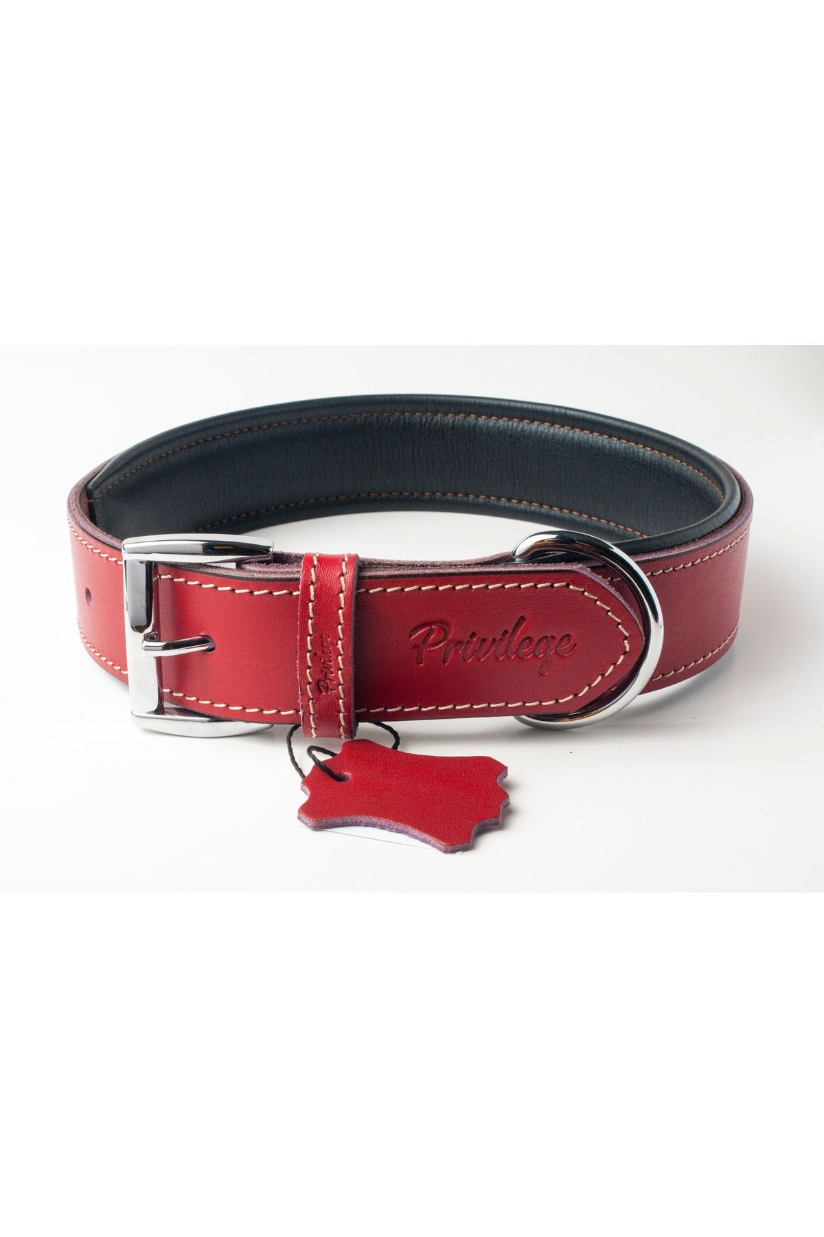 Privilege Hakiki Deri Köpek Boyun Tasması L Kırmızı 3x47-56 Cm