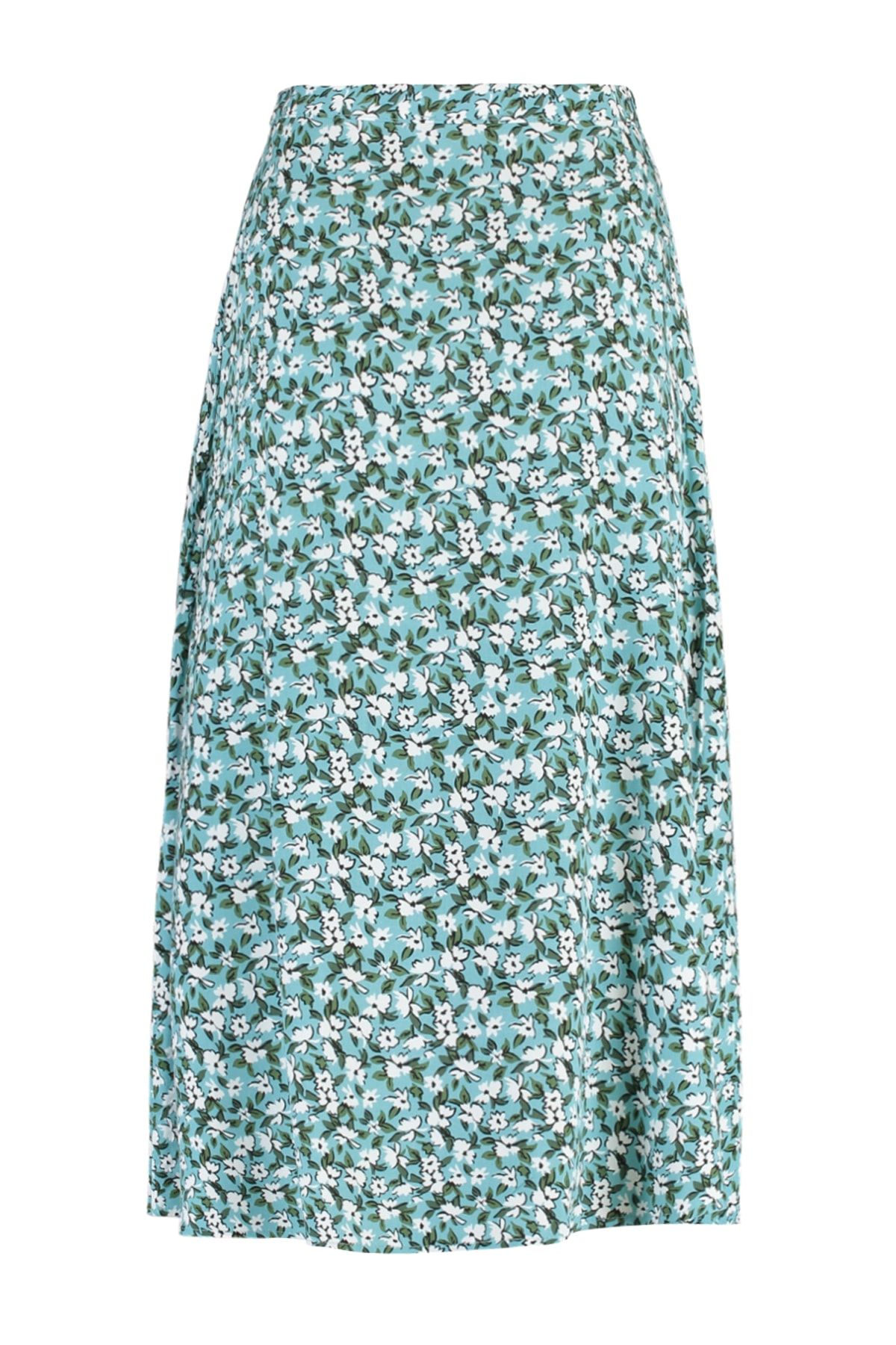 Trendyol Collection-Grüner gewebter Midirock aus Viskosestoff mit Schlitzdetail und Blumenmuster TWOSS20ET0230 23
