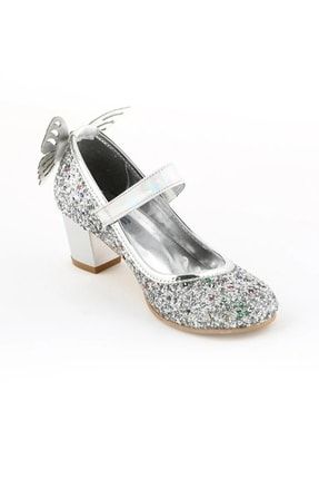 Kız Çocuk Gümüş Kelebekli Topuklu Ayakkabı SRYK001