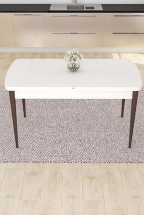 Eva Serisi, 80x132 Açılabilir Beyaz Masa Ceviz Gürgen Ayak Üst Kalite Mutfak Masası EVA50MDFTEKMASA