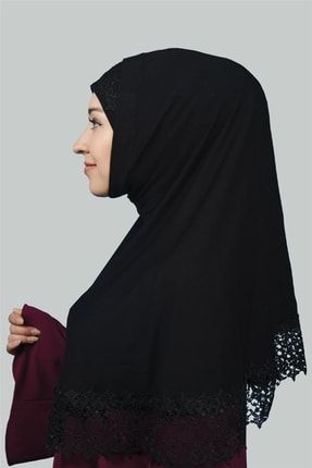Ikili Set Dantelli Pratik Eşarp Hazır Hijab Ve Tesettür Bonesi Xl - Siyah T74