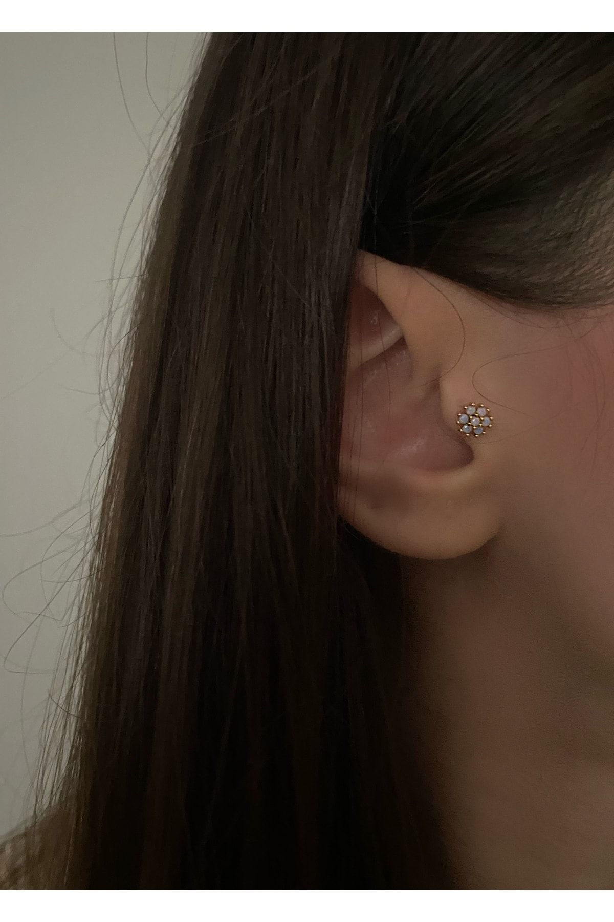 Okkostore Female Blue Stone Flower Tragus Piercing Cartilage