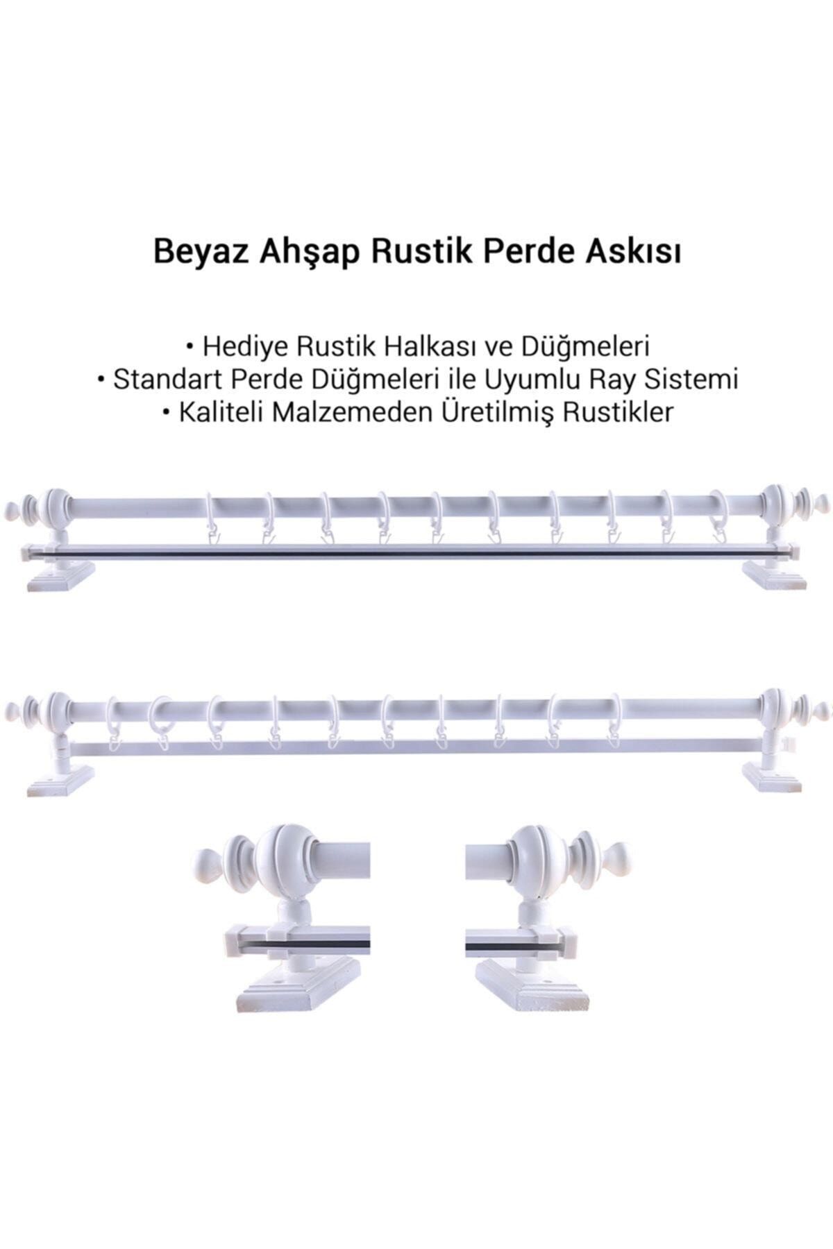Orlenda-White Wooden Rustic Curtain Hanger - Single Rail Rustic Pipe 175 Cm 2