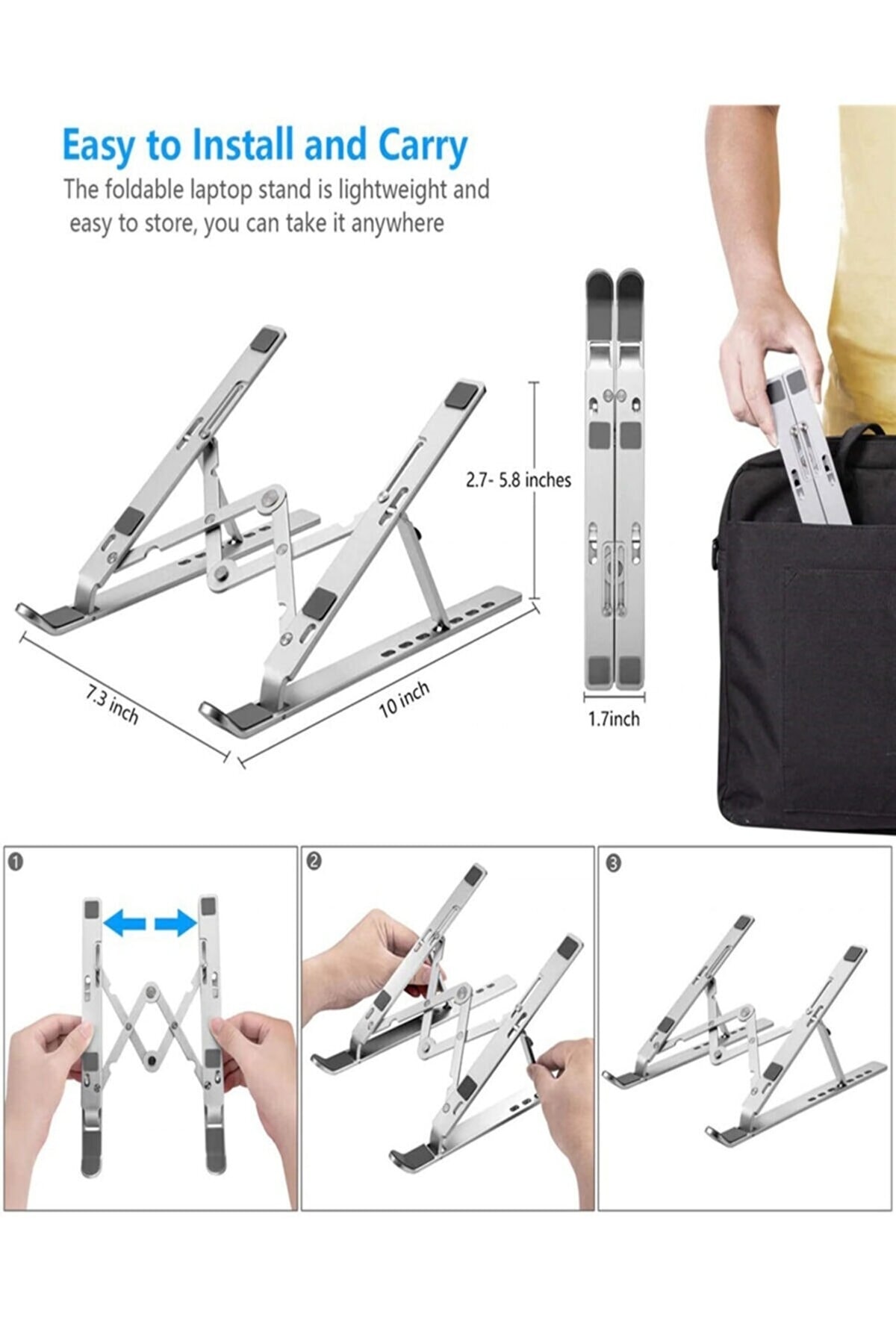 Alüminyum Ayarlanabilir Telefon Tablet Notebook Taşıma Çantalı Masaüstü Standı 3
