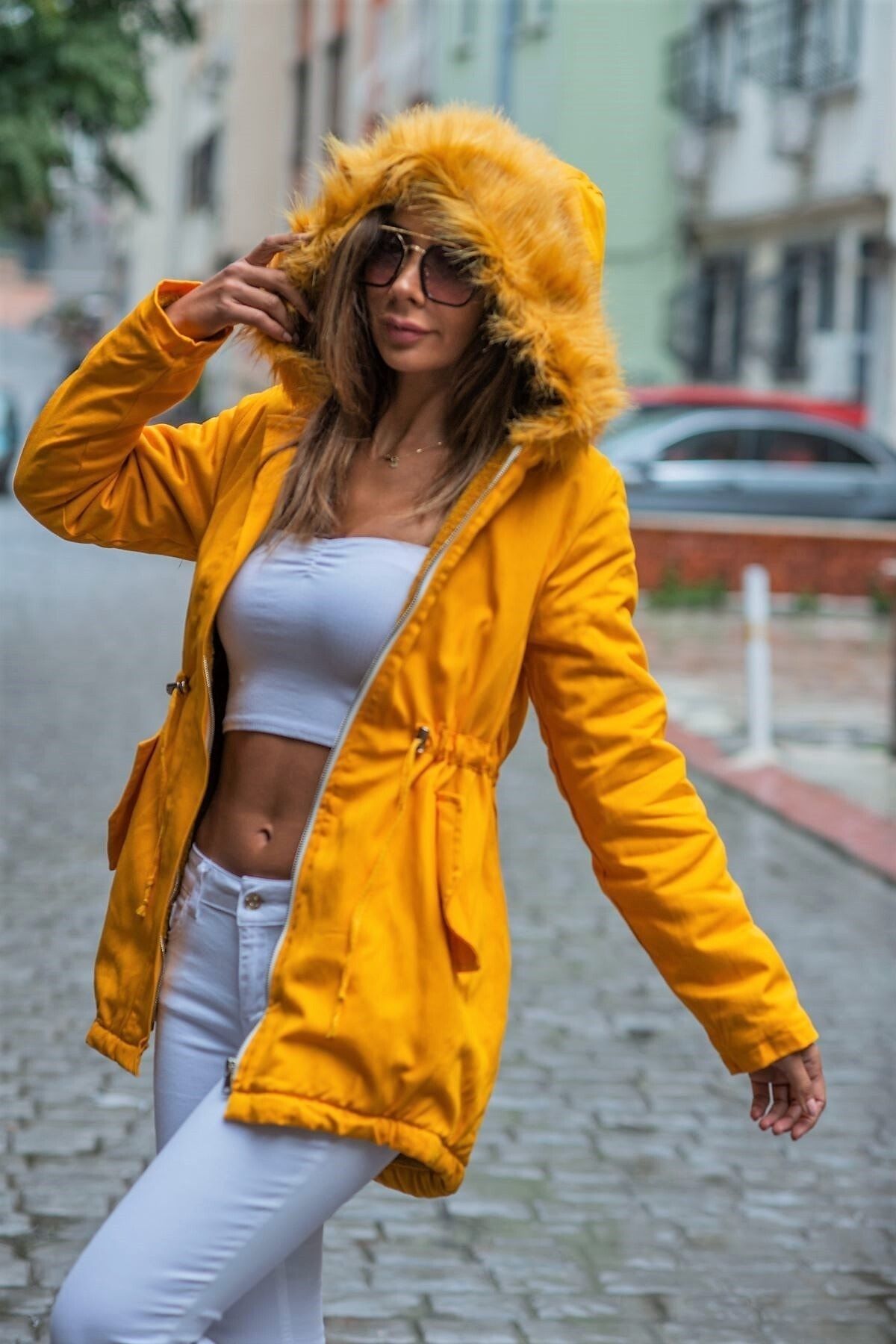 Ladies mustard parka coat sale