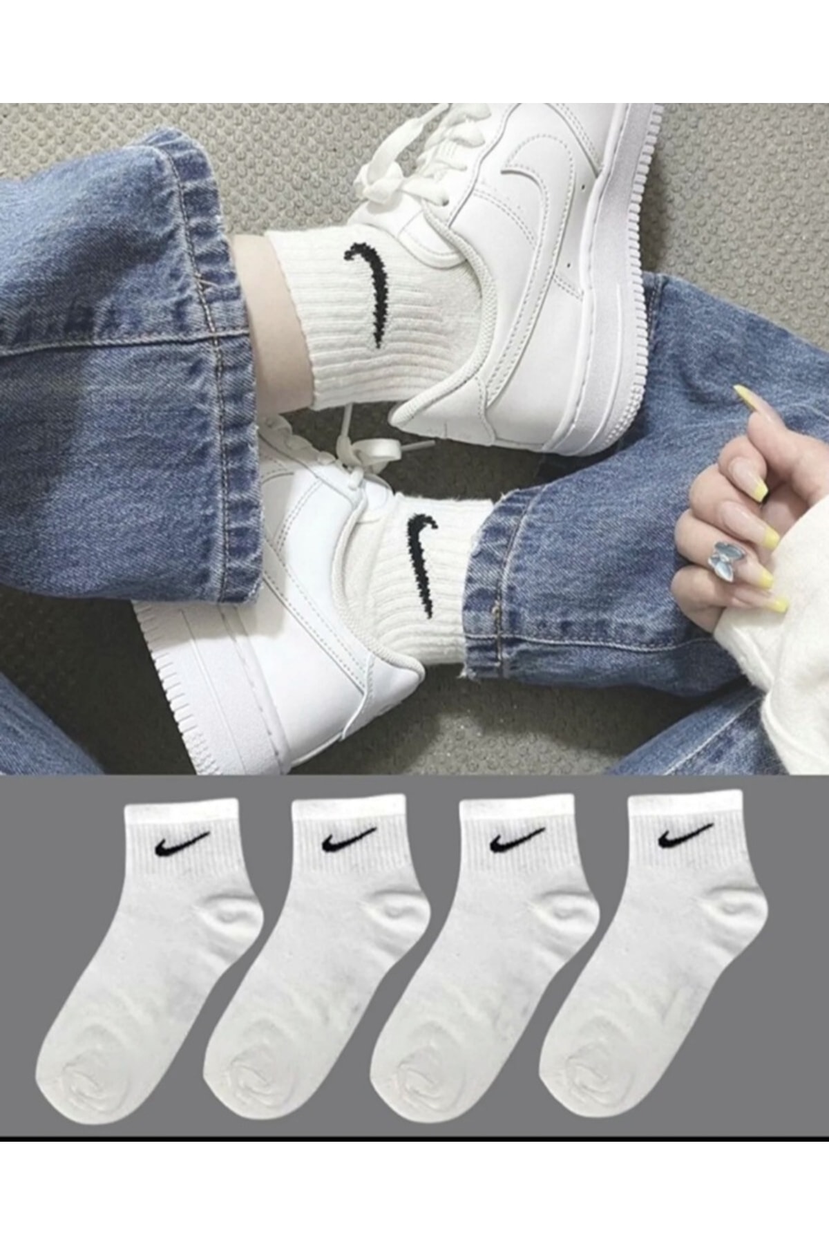 Crazy Socks 4'lü Beyaz Unisex Tik Desenli Kısa IV7843