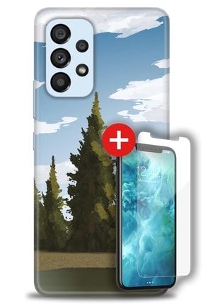 Samsung Galaxy A73 5g Kılıf Hd Baskılı Kılıf - Çizim Çam + Temperli Cam zmsm-a73-5g-v-237-cm