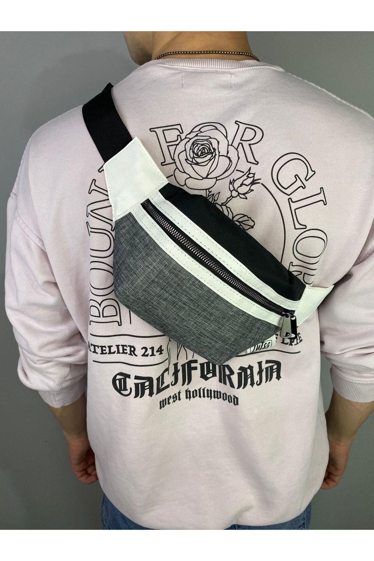 Lutss Unisex Gri/ Beyaz/ Siyah, Göğüs Ve Bel Çantası RN7559