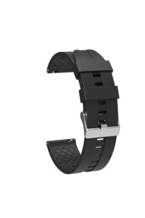 Samsung Galaxy Watch 46mm Akıllı Saat Ile Uyumlu Kaliteli Tokalı Siyah Silikon Kordon Kayış OyukGalaxy46mm
