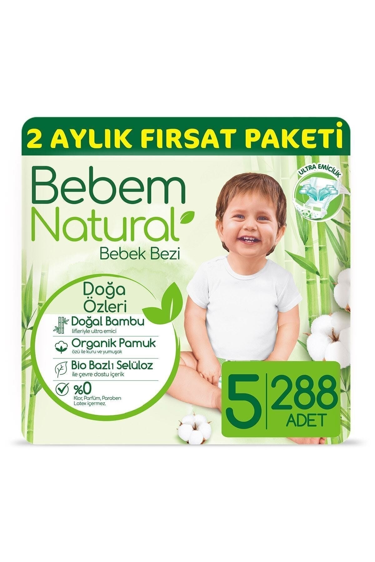 Bebem Natural Bebek Bezi 5 Beden Junior 2 Aylık Fırsat Paketi 288 Adet