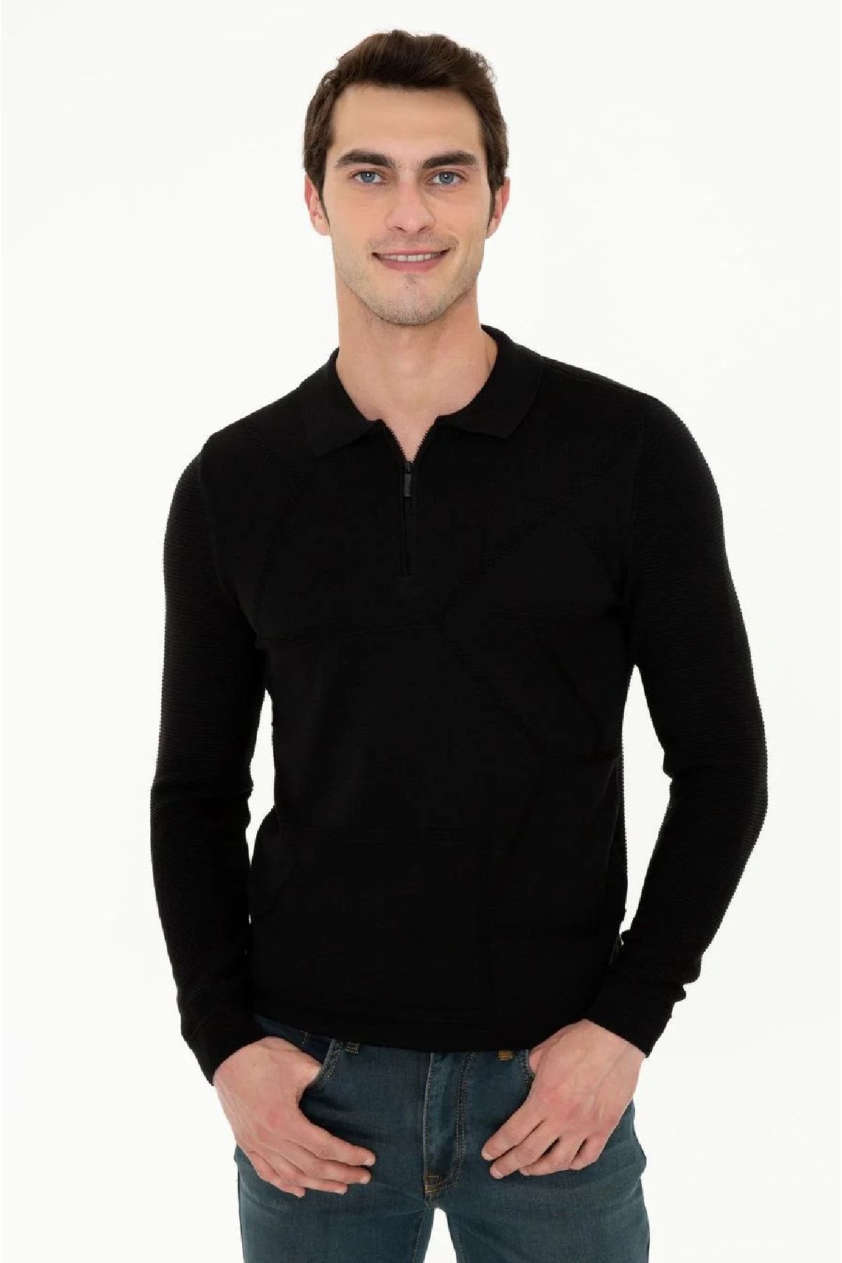 Pierre Cardin Siyah Slim Fit Triko Kazak