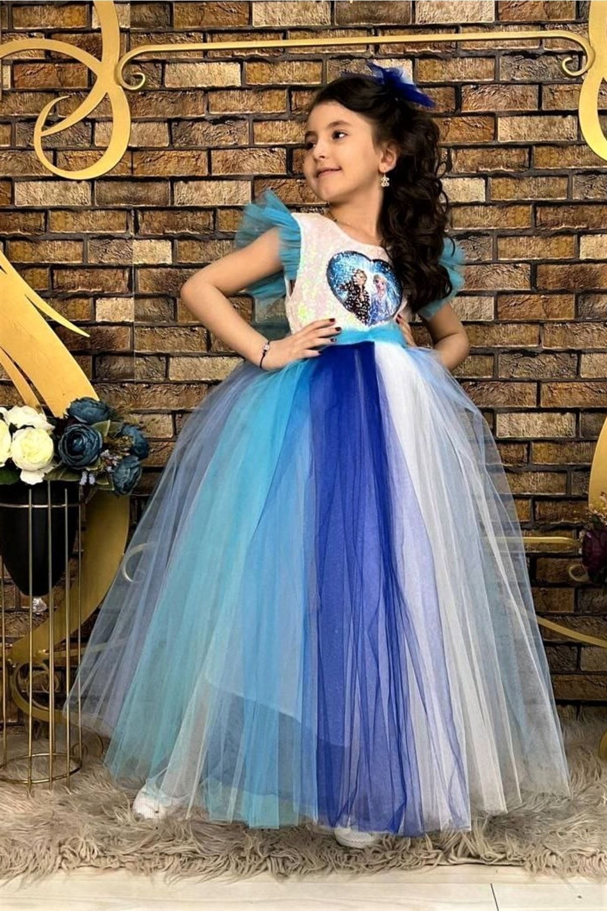 ABİYEKİDS Elsa Pullu Tam Boy Çocuk Abiye Kostüm 5/8 Yaş Arası