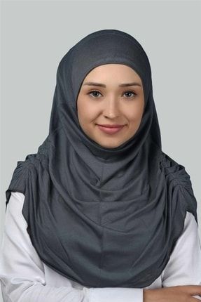 Hazır Türban Büzgülü Pileli Pratik Eşarp Tesettür Hijab - Namaz Örtüsü - Füme T83
