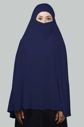 Hazır Türban Peçeli Pratik Eşarp Tesettür Nikaplı Hijab - Namaz Örtüsü Sufle (5XL)- Açık Lacivert T81