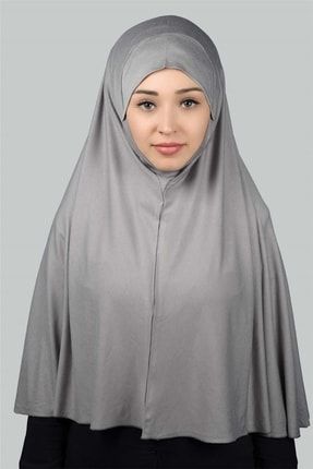 Hazır Türban Peçeli Pratik Eşarp Tesettür Nikaplı Hijab - Namaz Örtüsü Sufle (3XL) - Gri T80