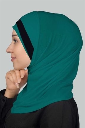 Pratik Eşarp Hazır Türban Özel Hilal Detaylı Hijab - Koyu Fıstık - Lacivert T82