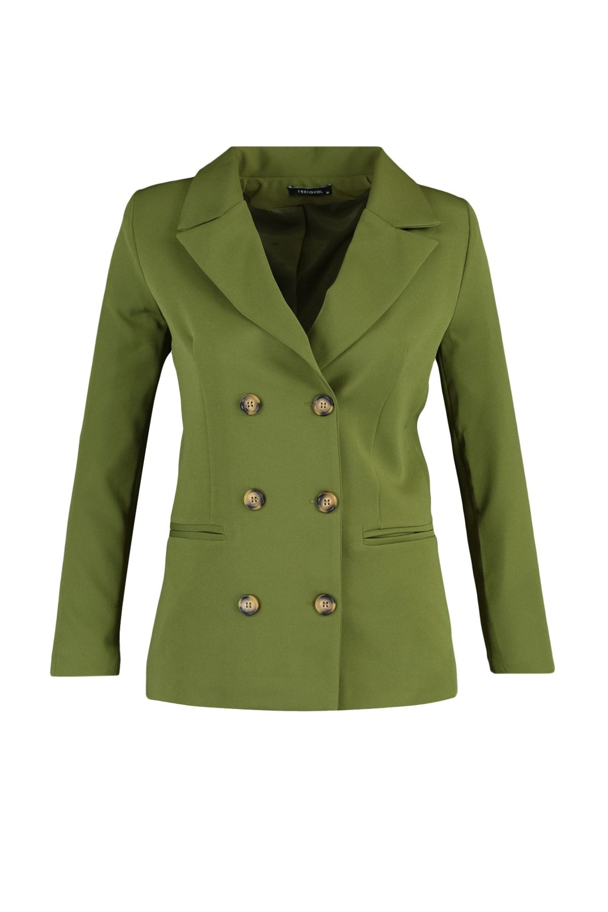 Trendyol Collection-Двобортний тканий піджак на підкладці з застібкою TWOSS21CE0029 хакі Regular на підкладці з капюшоном TWOSS21CE0029 19