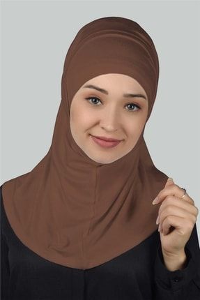 Ikili Set Pratik Eşarp Hazır Türban Ve Hijab Tesettür Bonesi - Açık Çikolata T69