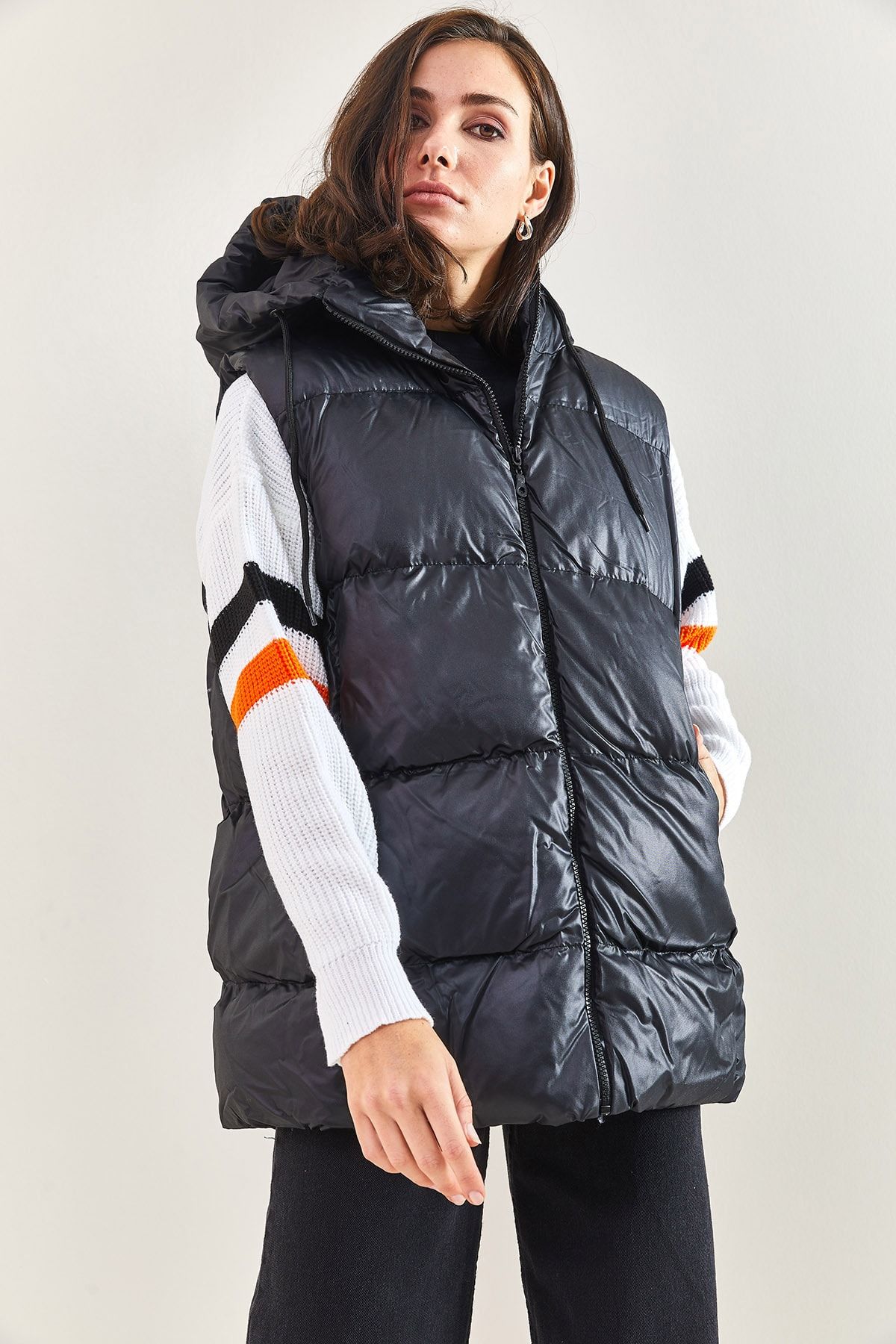 Womens vest with sales fur trim hood