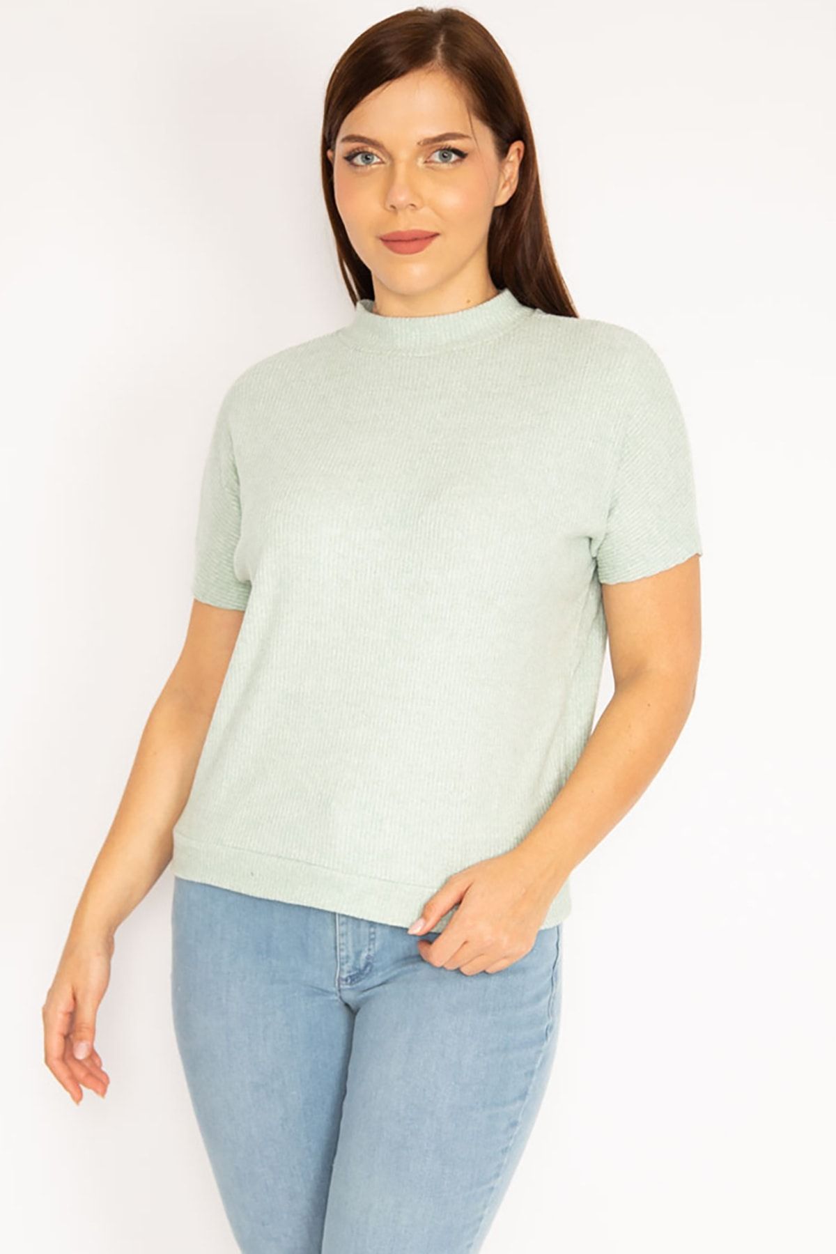 ans Women s Large Size Green Soft Fabric Short Sleeve Blouse