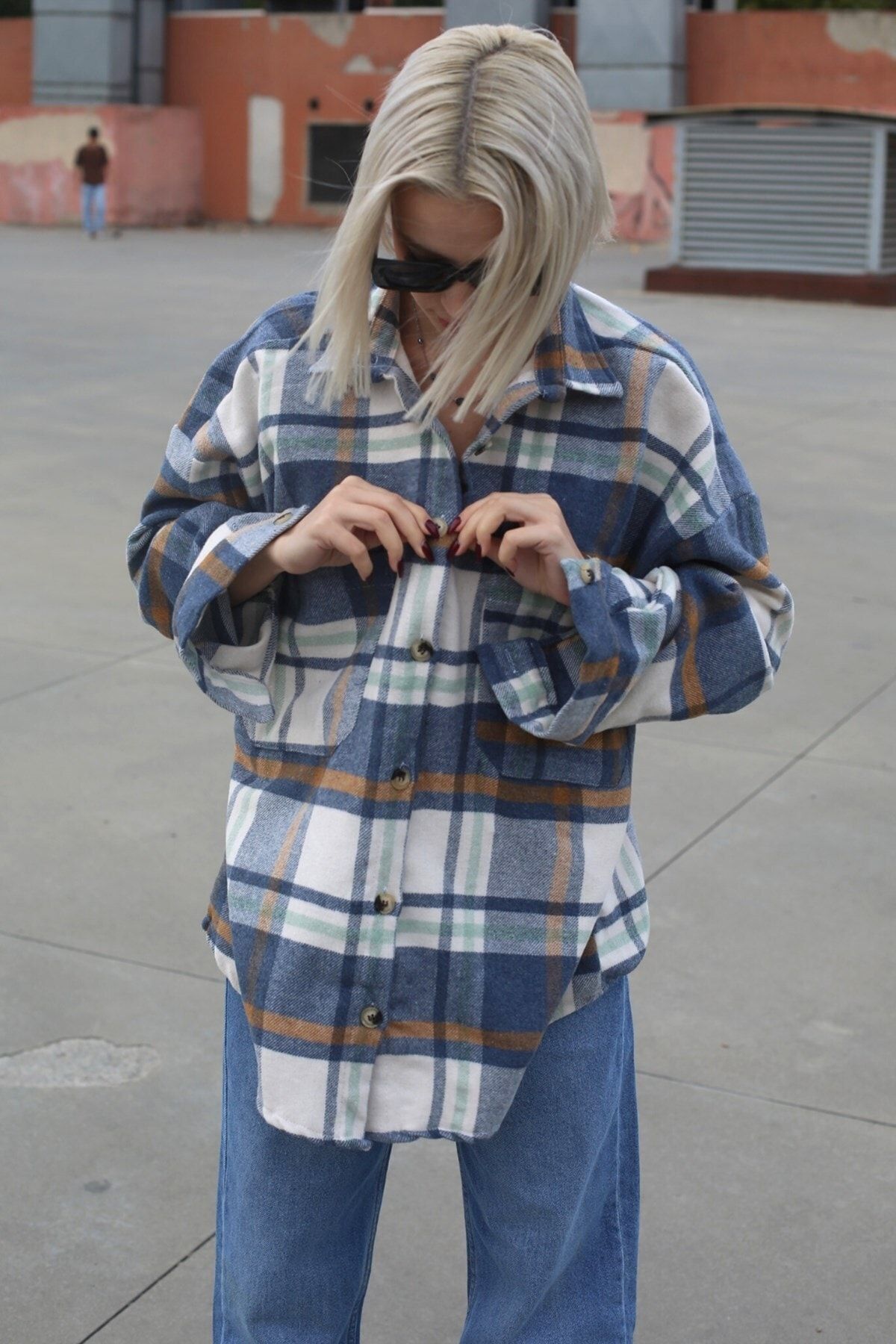 Madmext Hemd Dunkelblau Oversized