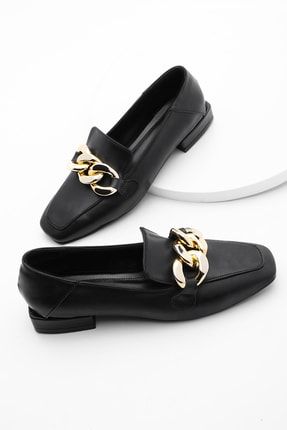 Kadın Loafer Zincirli Küt Burun Günlük Ayakkabı Modena Siyah 20K0062NL8001