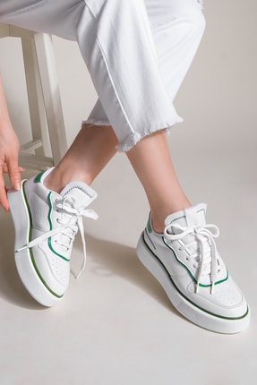 Marjin Kadın Sneaker Kalın Taban Bağcıklı Spor Ayakkabı Lekya&nbsp;Yeşil