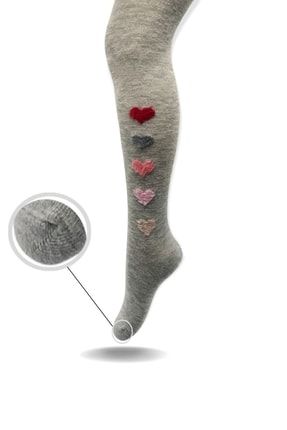 Belyy Renkli Kalp Desenli Gri Kız Çocuk Külotlu Çorabı K377