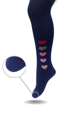 Belyy Renkli Kalp Desenli Lacivert Kız Çocuk Külotlu Çorabı K377