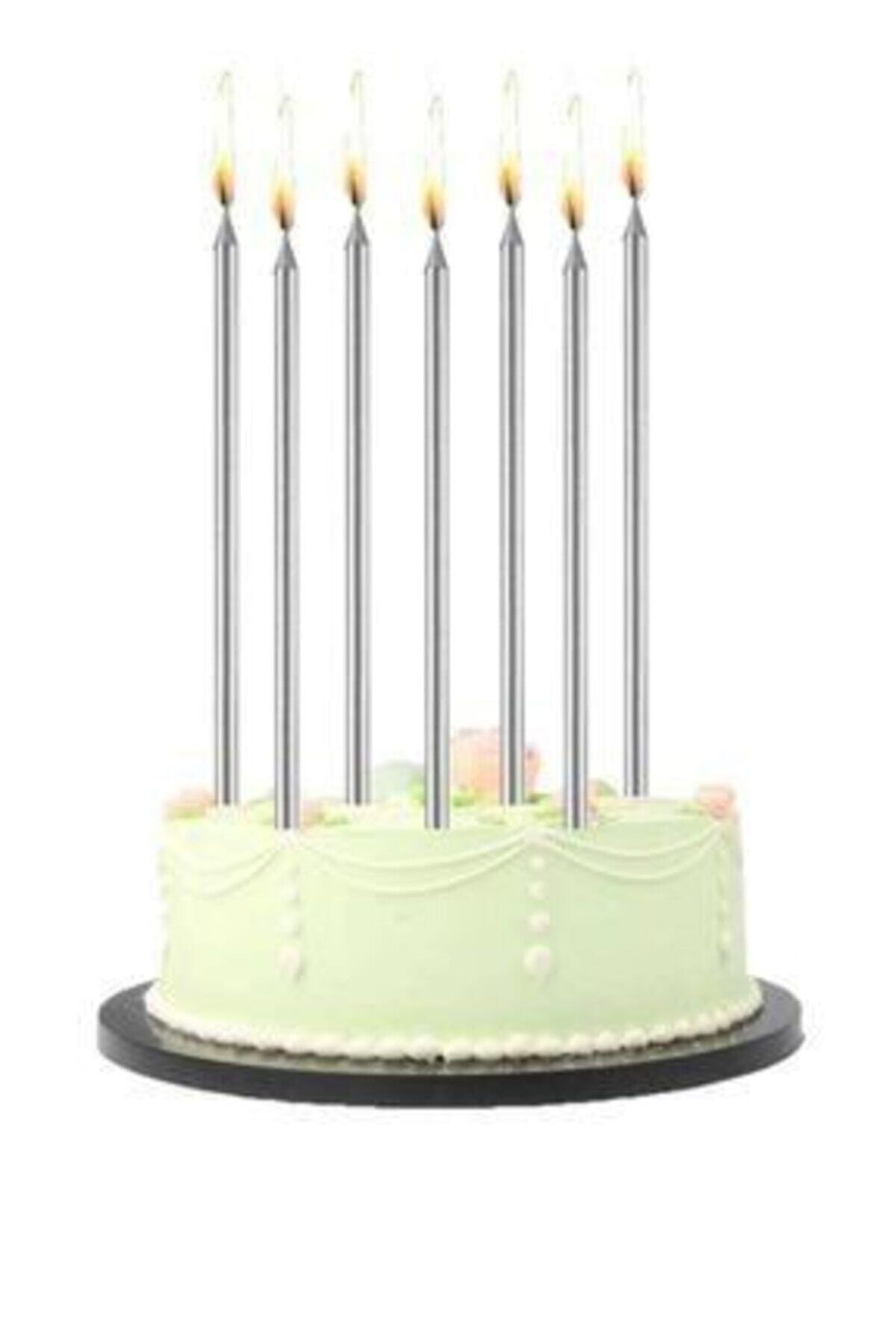 14Süs Mum Uzun Mum Gümüş Pasta Mumu 20 cm 6 Lı Gms Mum 6