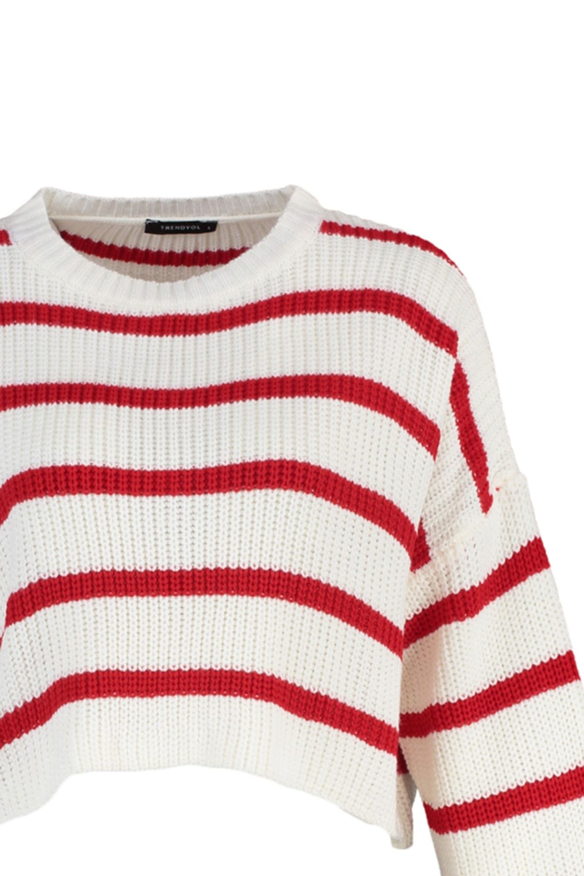 Trendyol Collection-Ecru Crop Basic Striped Knitwear Sweater TWOAW23KZ00390 9