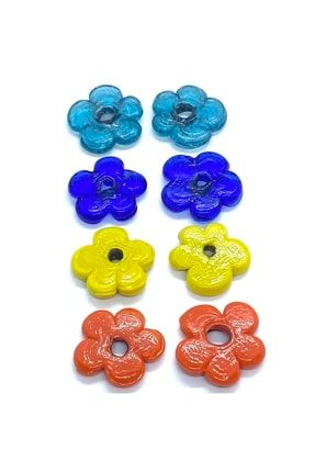 8 Adet Renkli Cam Çiçek Papatya Hobi Aksesuar Küpe Ucu Halka Küpe Ucu Mavi Cam Balık Hediyeli Çiçek cam