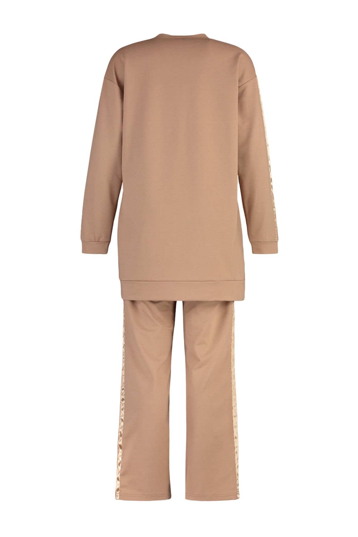 Trendyol Modest-Zestaw dresów z dzianiny w szczegółowe paski taupe TCTAW23EN00049 9