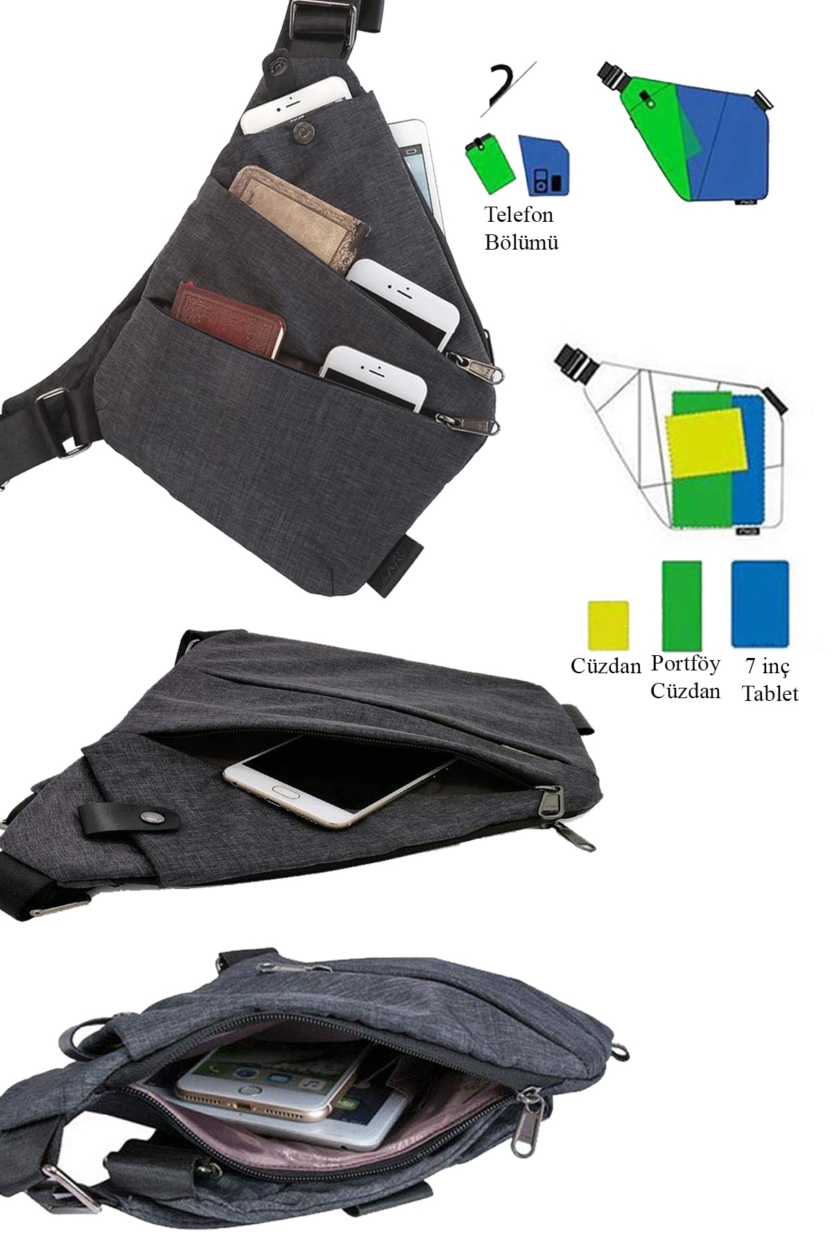 AVCA Unisex Çapraz Askılı Çanta Telefon Bölmeli Göğüs Çanta Ince Tek Kol Omuz Çanta Günlük Bodybag görsel 4