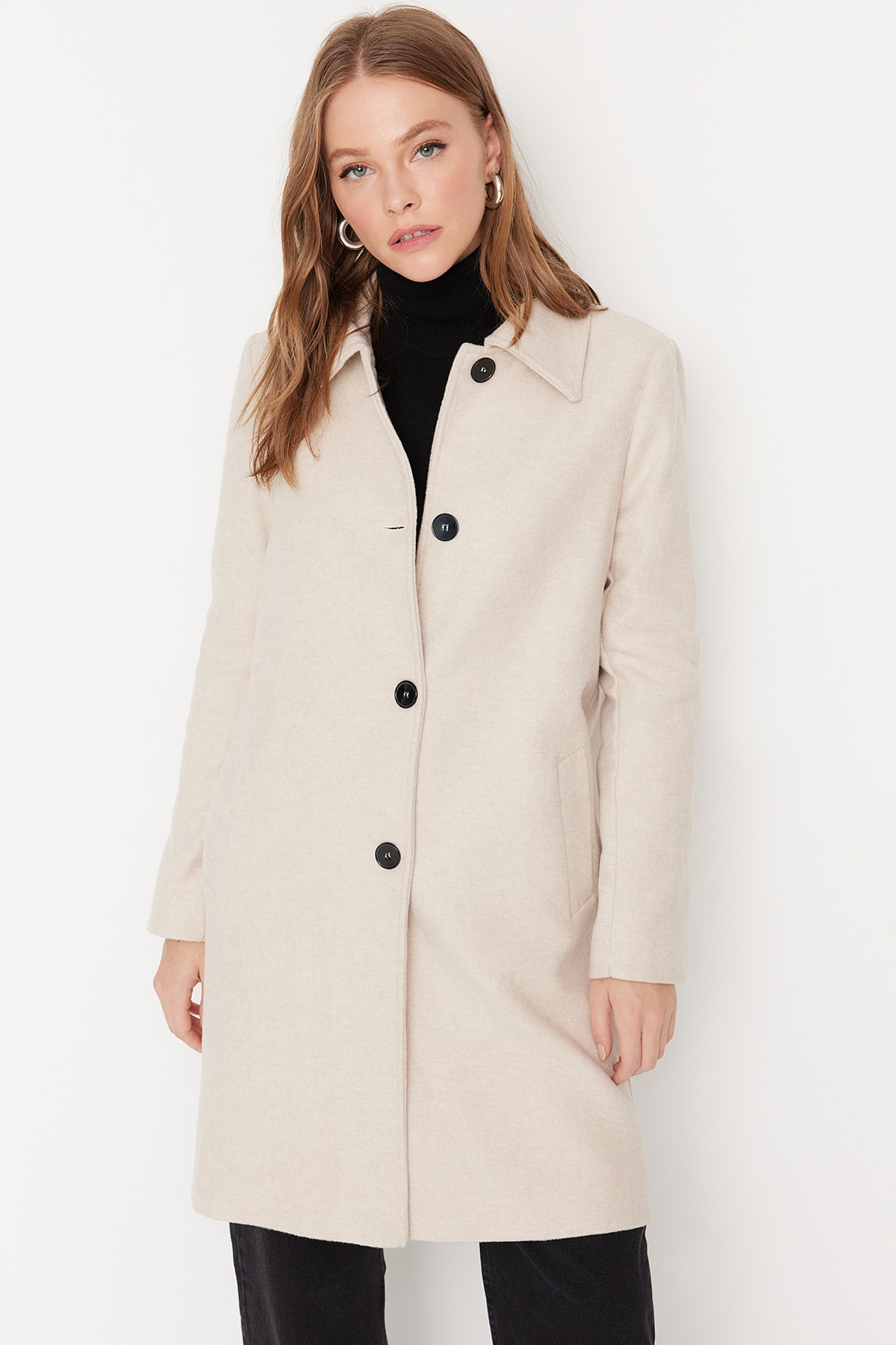 Trendyol Collection Mantel Beige Zweireihig Fast ausverkauft