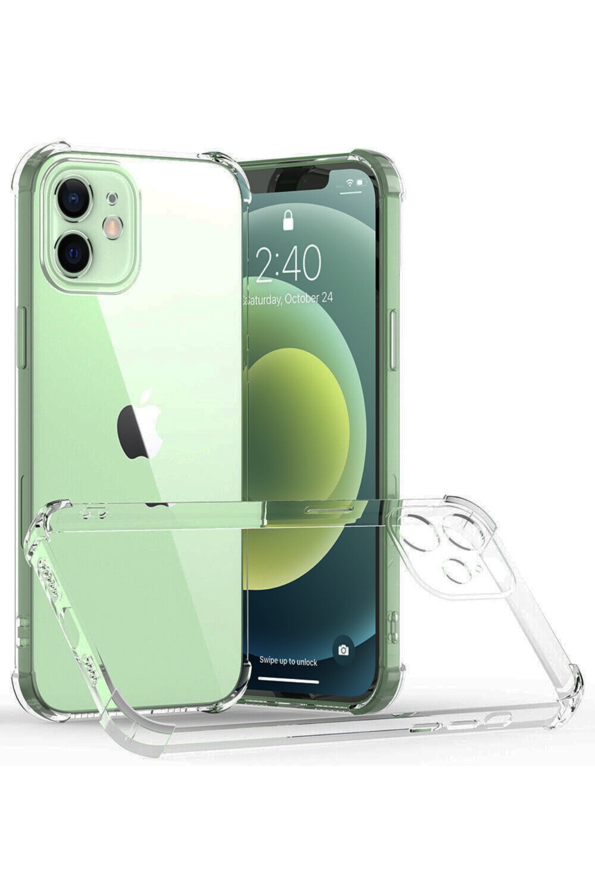 Apple iPhone 12 ile Uyumlu Kapak Kamera Korumalı Antişok Airbag Köşe Korumalı Silikon Şeffaf Kılıf