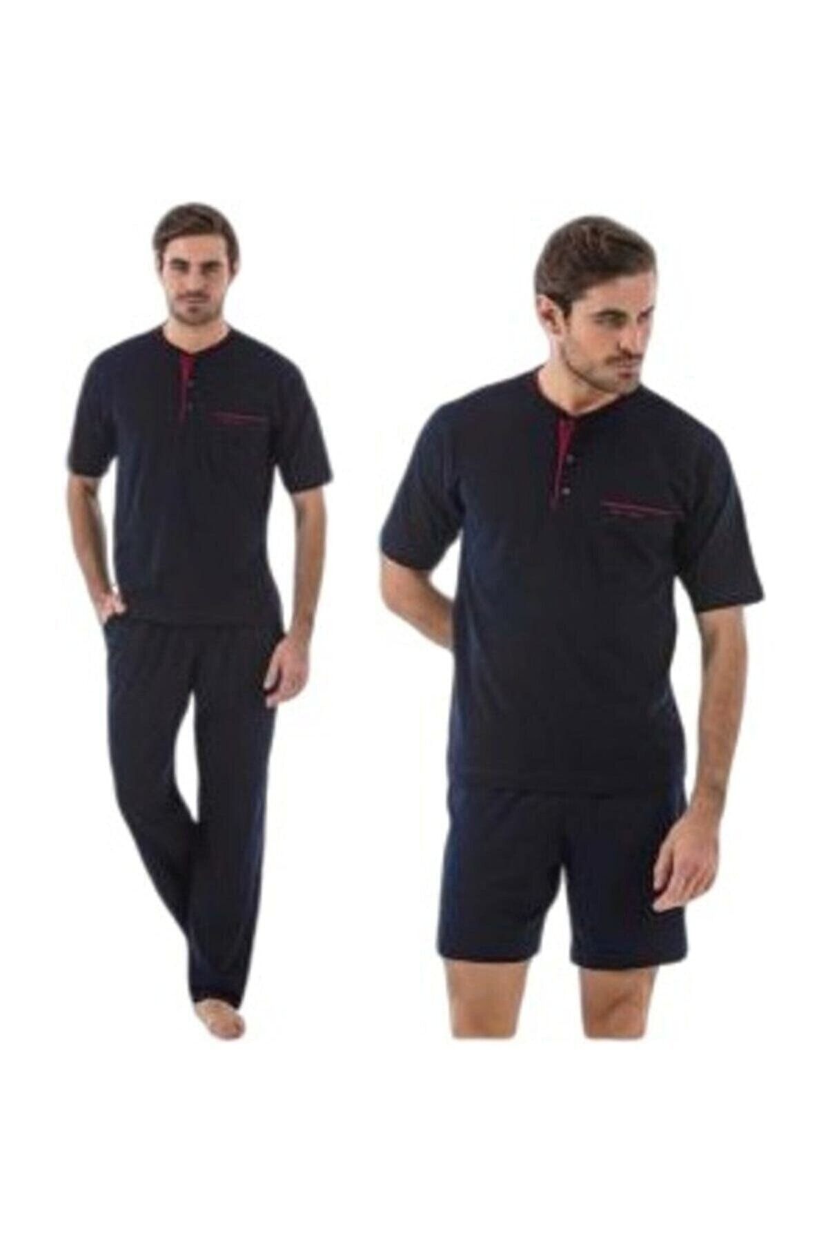 Pierre Cardin Pamuklu Ilkbahar & Yaz Sezonu Penye Kumaş Erkek Üçlü Şort Ilaveli Pijama Takımı