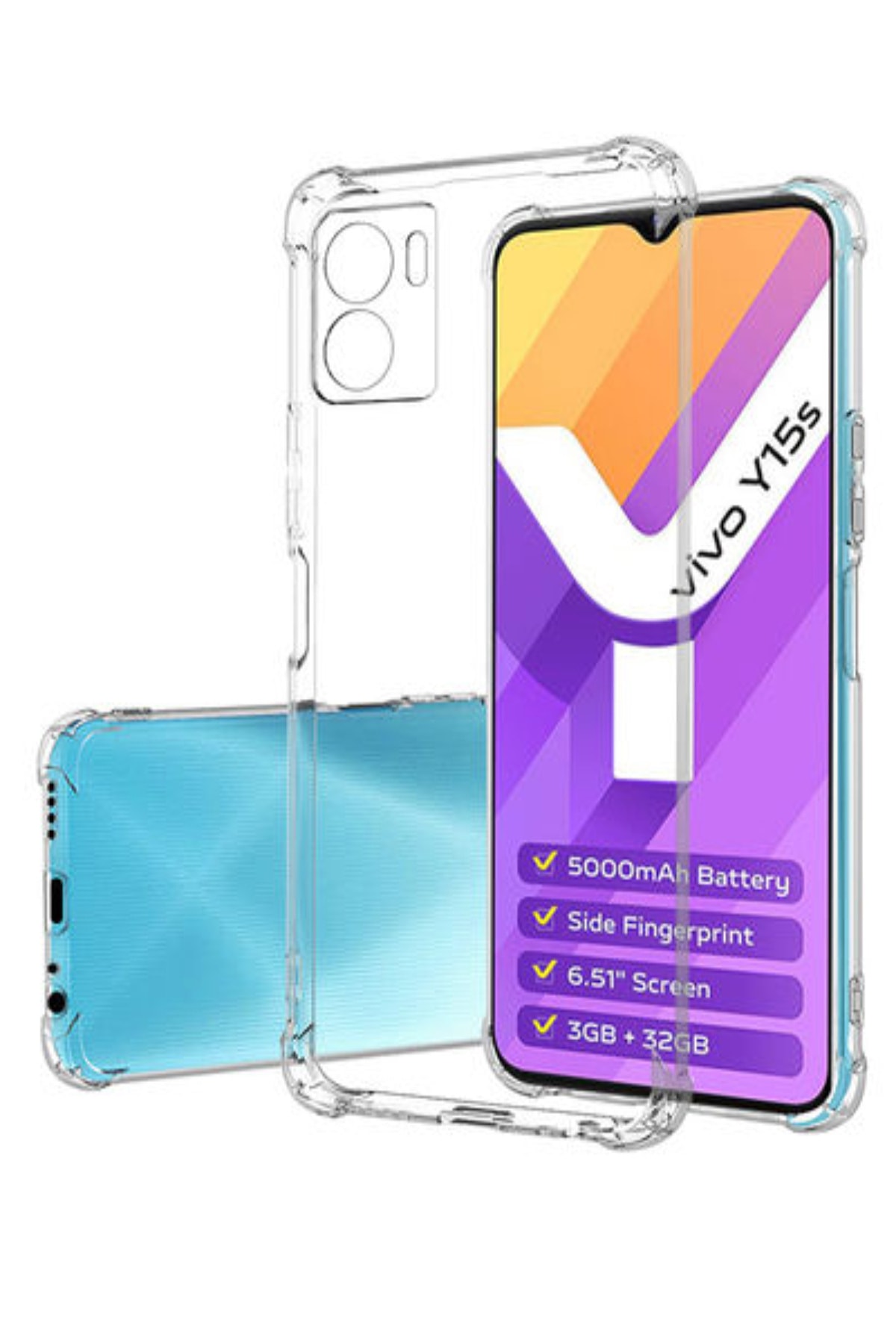 Vivo Y15s ile Uyumlu Kapak Kamera Korumalı Antişok Airbag Köşe Korumalı Silikon Şeffaf Kılıf