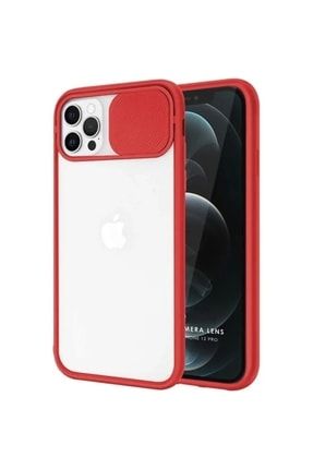 Apple Iphone 12 Promax Uyumlu Kamera Lens Sürgülü Kenarları Renkli Arkası Mat Telefon Kılıfı Kırmızı Tria12promaxsürgülü