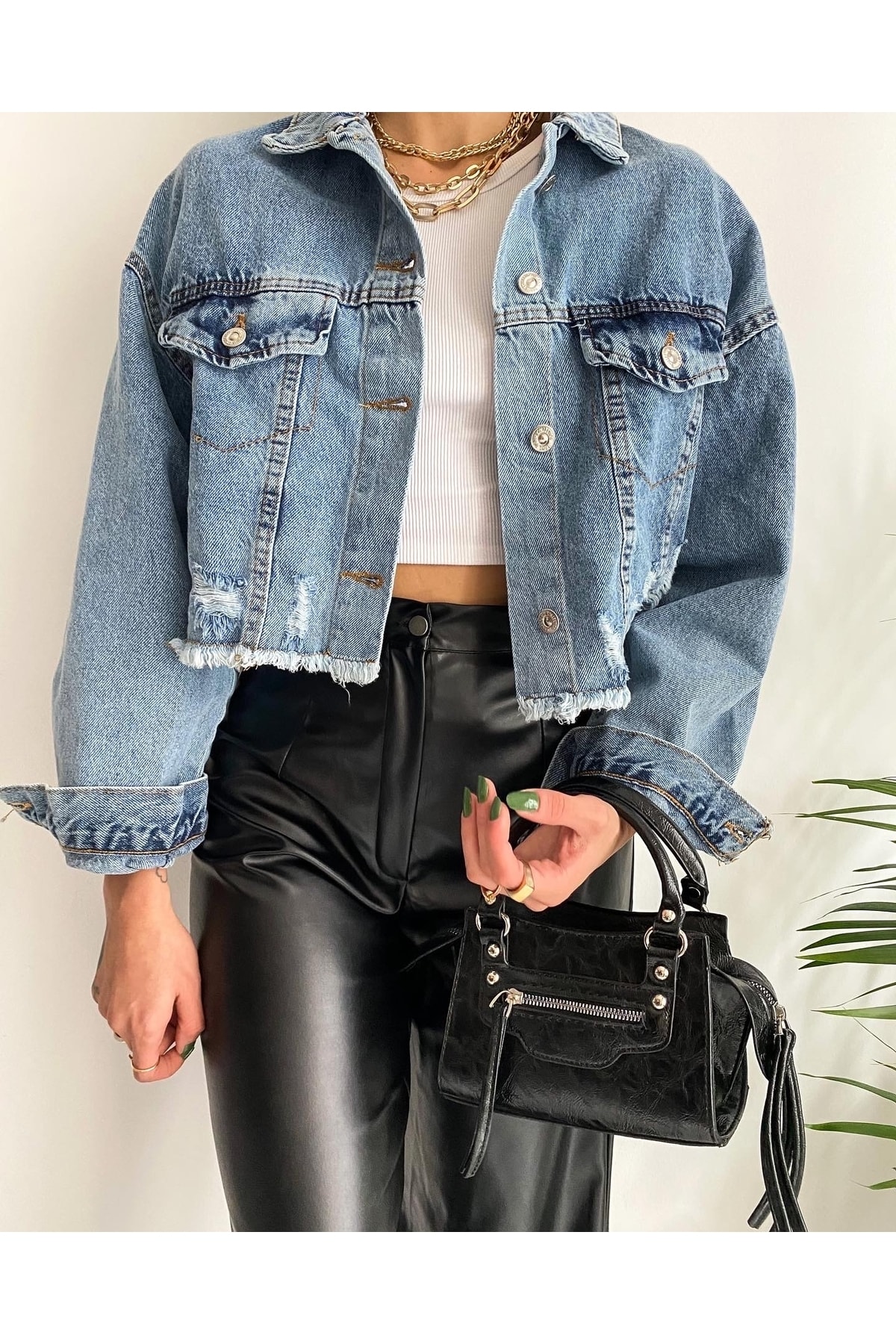 Ekim Store  Crop Denim Ceket - Görsel 4