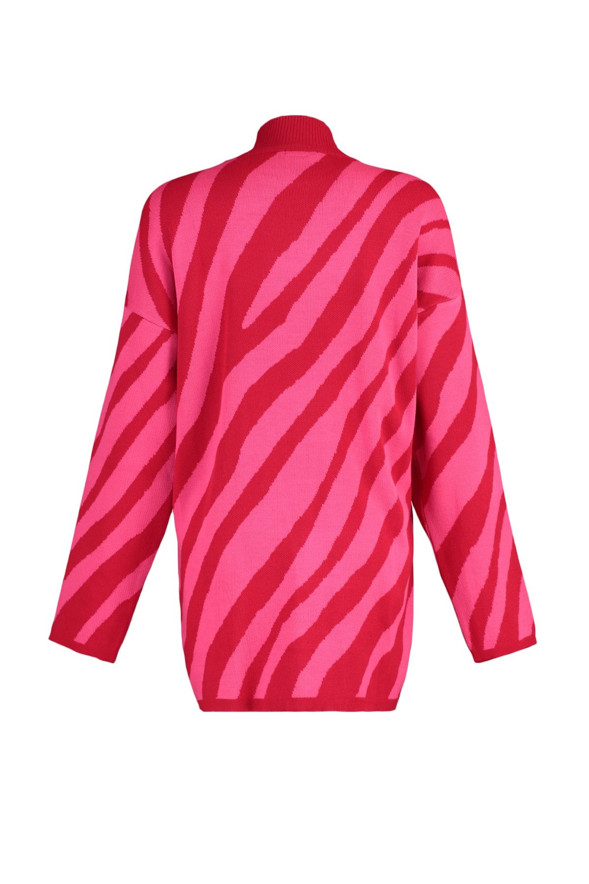 Trendyol Modest Kırmızı Pembe Animal Çizgi Desenli Triko Kazak TCTAW23KZ00066 RN10329